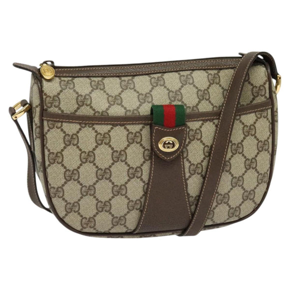 GUCCI GG Supreme Web Sherry Line Bag PVC Brown Gold 89 02 032 Auth 122664