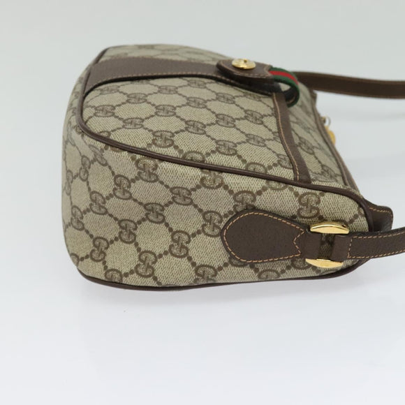 GUCCI GG Supreme Web Sherry Line Bag PVC Brown Gold 89 02 032 Auth 122664