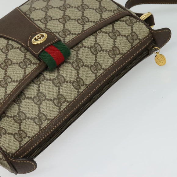 GUCCI GG Supreme Web Sherry Line Bag PVC Brown Gold 89 02 032 Auth 122664