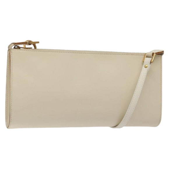 Salvatore Ferragamo Gancini Shoulder Bag Leather Ivory Gold Auth 122679