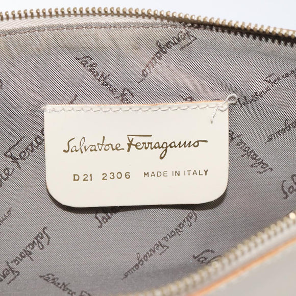 Salvatore Ferragamo Gancini Shoulder Bag Leather Ivory Gold Auth 122679