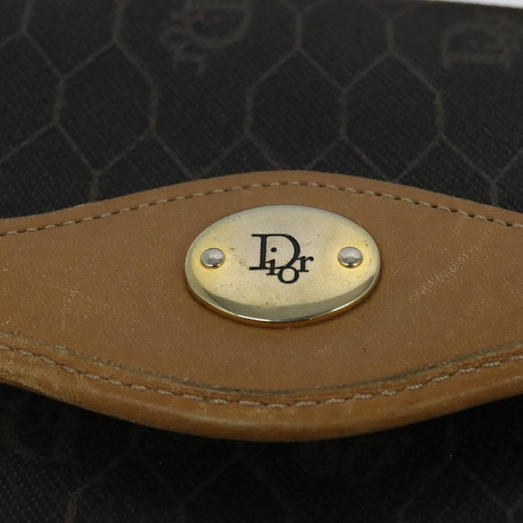 Christian Dior Honeycomb Canvas Hand Bag PVC 2way Black Gold Auth 122680