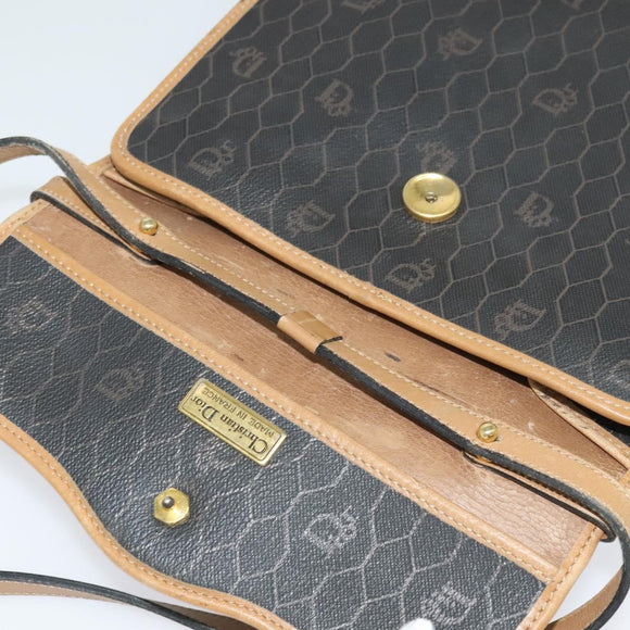 Christian Dior Honeycomb Canvas Hand Bag PVC 2way Black Gold Auth 122680
