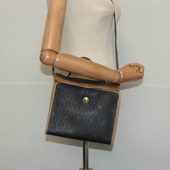 Christian Dior Honeycomb Canvas Hand Bag PVC 2way Black Gold Auth 122680