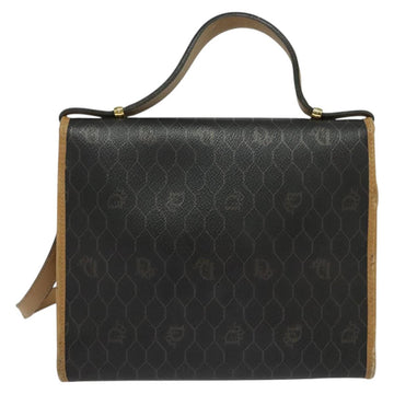 Christian Dior Honeycomb Canvas Hand Bag PVC 2way Black Gold Auth 122680 - 0