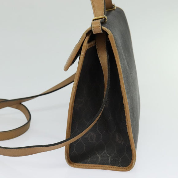 Christian Dior Honeycomb Canvas Hand Bag PVC 2way Black Gold Auth 122680