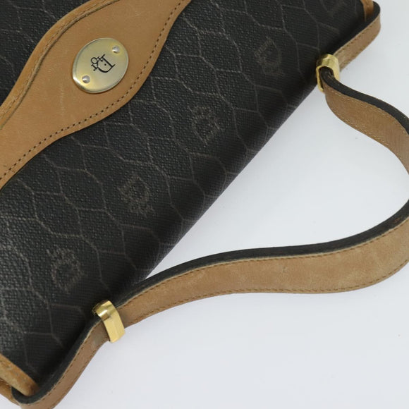 Christian Dior Honeycomb Canvas Hand Bag PVC 2way Black Gold Auth 122680
