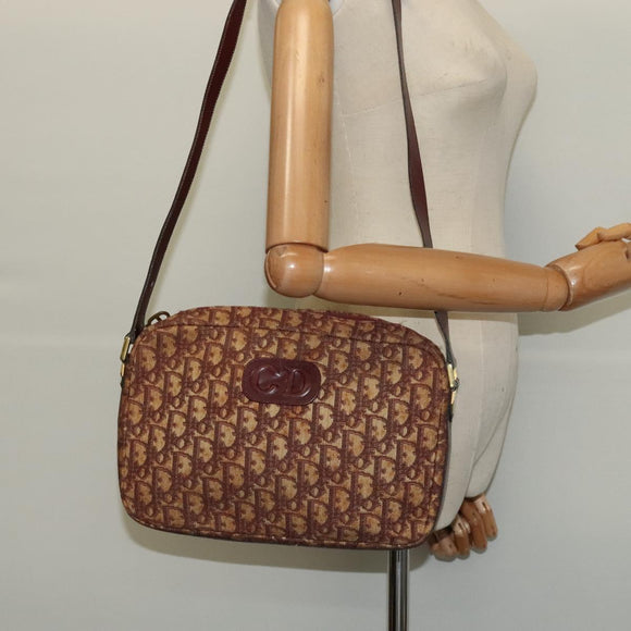 Christian Dior Trotter Canvas Shoulder Bag Red Gold Auth 122681