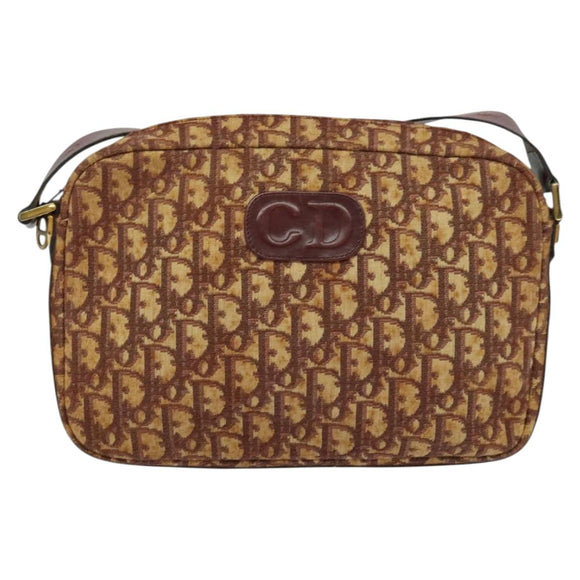 Christian Dior Trotter Canvas Shoulder Bag Red Gold Auth 122681