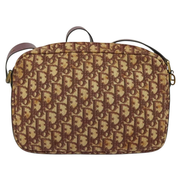 Christian Dior Trotter Canvas Shoulder Bag Red Gold Auth 122681