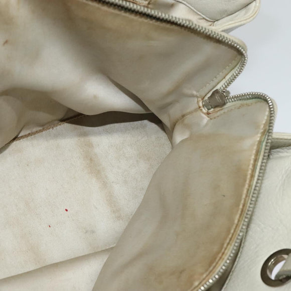 CHANEL Wild Stitch Shoulder Bag Leather Ivory Silver CC Auth 122688