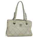 CHANEL Wild Stitch Shoulder Bag Leather Ivory Silver CC Auth 122688-1