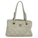 CHANEL Wild Stitch Shoulder Bag Leather Ivory Silver CC Auth 122688-13