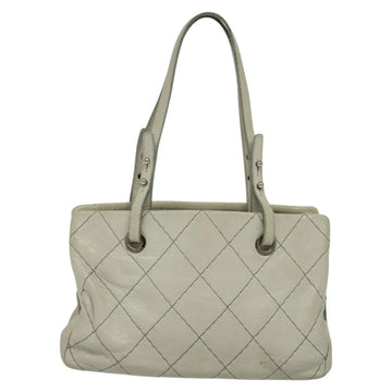CHANEL Wild Stitch Shoulder Bag Leather Ivory Silver CC Auth 122688 - 0