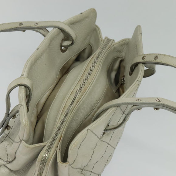 CHANEL Wild Stitch Shoulder Bag Leather Ivory Silver CC Auth 122688