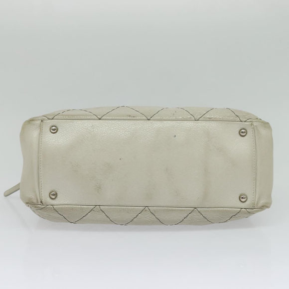 CHANEL Wild Stitch Shoulder Bag Leather Ivory Silver CC Auth 122688