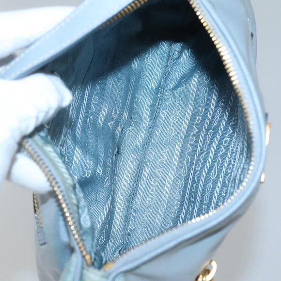 PRADA Shoulder Bag Nylon Light Blue Gold Auth 122692