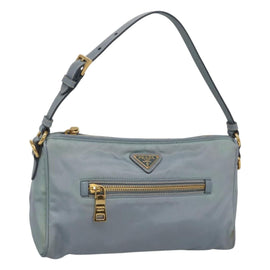 PRADA Shoulder Bag Nylon Light Blue Gold Auth 122692
