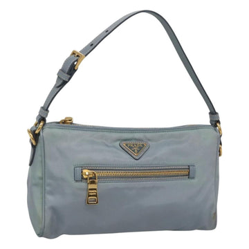 PRADA Shoulder Bag Nylon Light Blue Gold Auth 122692
