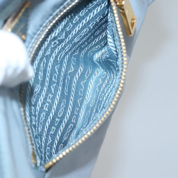PRADA Shoulder Bag Nylon Light Blue Gold Auth 122692