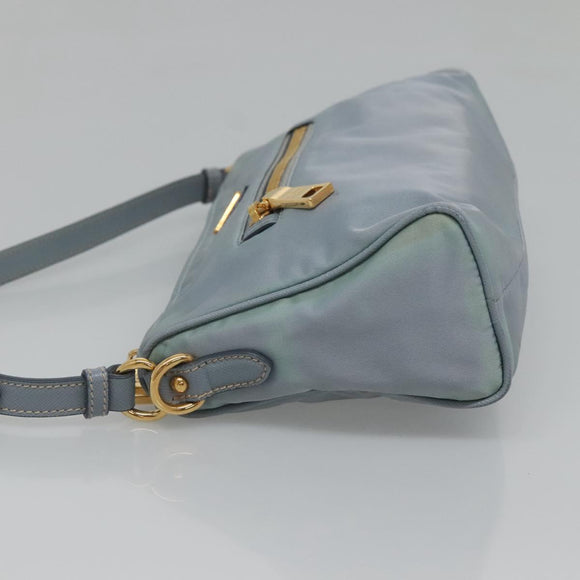 PRADA Shoulder Bag Nylon Light Blue Gold Auth 122692
