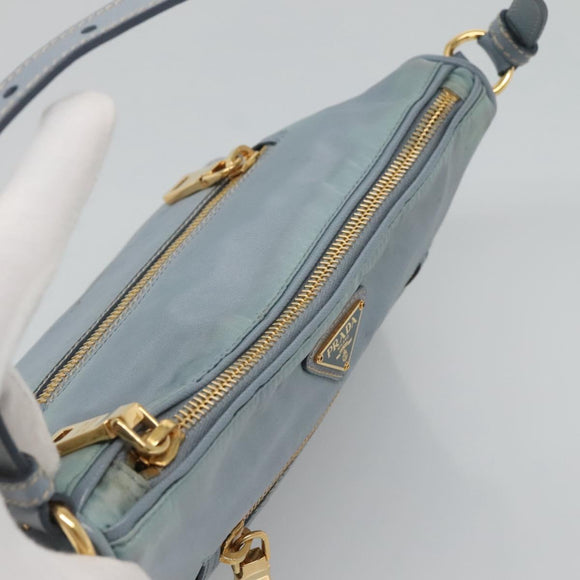 PRADA Shoulder Bag Nylon Light Blue Gold Auth 122692