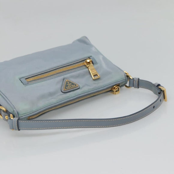 PRADA Shoulder Bag Nylon Light Blue Gold Auth 122692