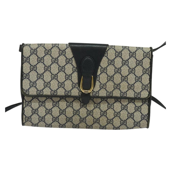 GUCCI GG Supreme Shoulder Bag PVC Navy Gold 904 02 050 Auth 122769