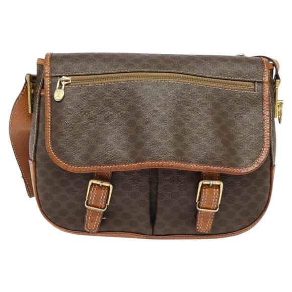 CELINE Macadam Canvas Shoulder Bag PVC Leather Brown Gold Auth 122776