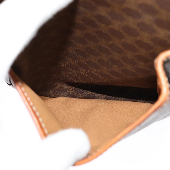 CELINE Macadam Canvas Shoulder Bag PVC Leather Brown Gold Auth 122776