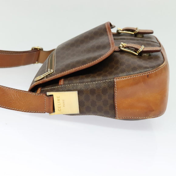 CELINE Macadam Canvas Shoulder Bag PVC Leather Brown Gold Auth 122776