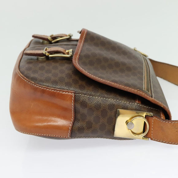 CELINE Macadam Canvas Shoulder Bag PVC Leather Brown Gold Auth 122776