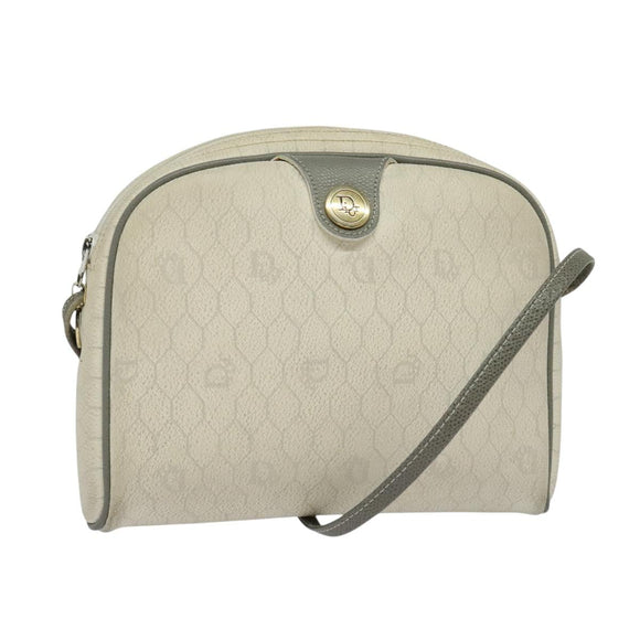 Christian Dior Honeycomb Canvas Shoulder Bag PVC White Gold Auth 122778