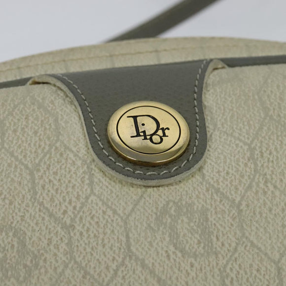Christian Dior Honeycomb Canvas Shoulder Bag PVC White Gold Auth 122778
