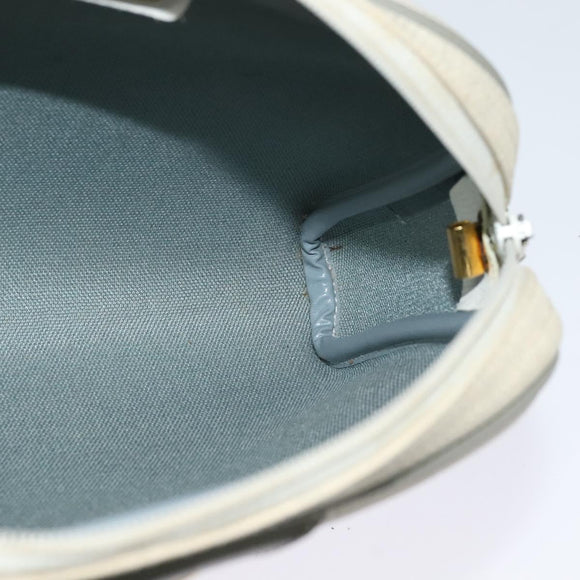 Christian Dior Honeycomb Canvas Shoulder Bag PVC White Gold Auth 122778