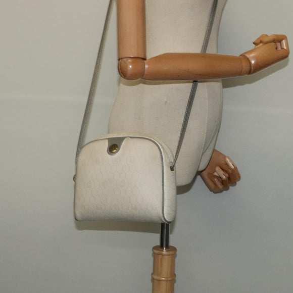 Christian Dior Honeycomb Canvas Shoulder Bag PVC White Gold Auth 122778