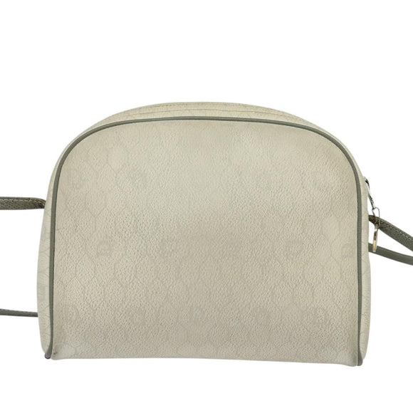 Christian Dior Honeycomb Canvas Shoulder Bag PVC White Gold Auth 122778