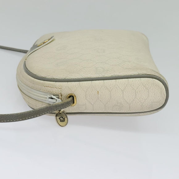 Christian Dior Honeycomb Canvas Shoulder Bag PVC White Gold Auth 122778