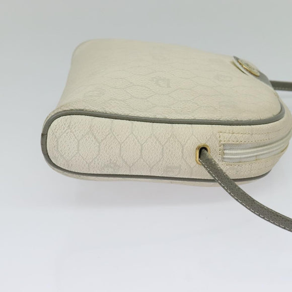 Christian Dior Honeycomb Canvas Shoulder Bag PVC White Gold Auth 122778