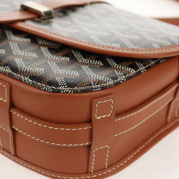 GOYARD Herringbone Belvedere PM Shoulder Bag PVC Black Silver Auth 122843M