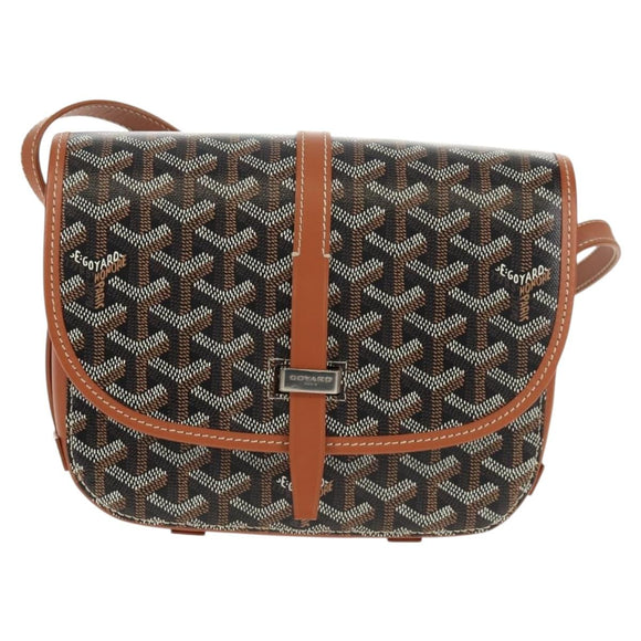 GOYARD Herringbone Belvedere PM Shoulder Bag PVC Black Silver Auth 122843M