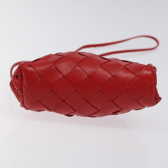 BOTTEGA VENETA INTRECCIATO Accessory Pouch Leather Red Auth 122864
