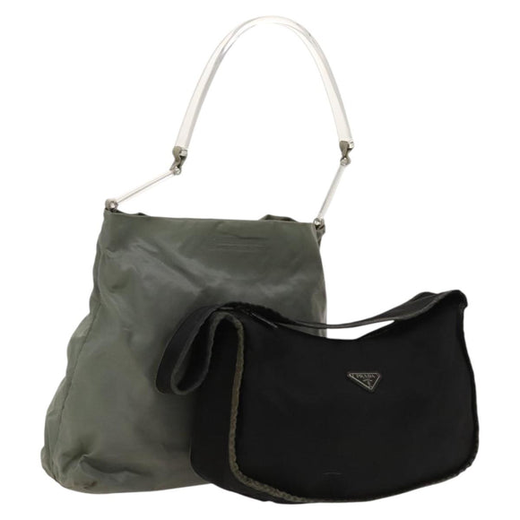 PRADA Shoulder Bag Nylon 2Set Black Green Auth 122870