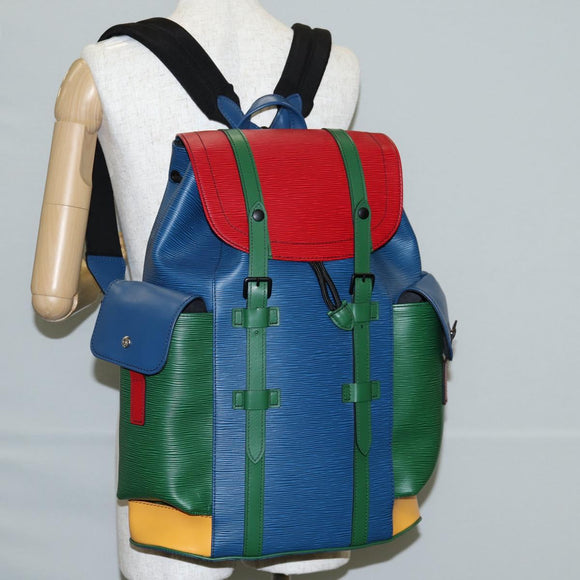 LOUIS VUITTON Epi Christopher PM Backpack Tricolor Blue Red M55565 Auth 122883M