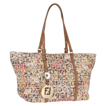 FENDI Zucchino Canvas Hand Bag Beige Gold Auth 122885V