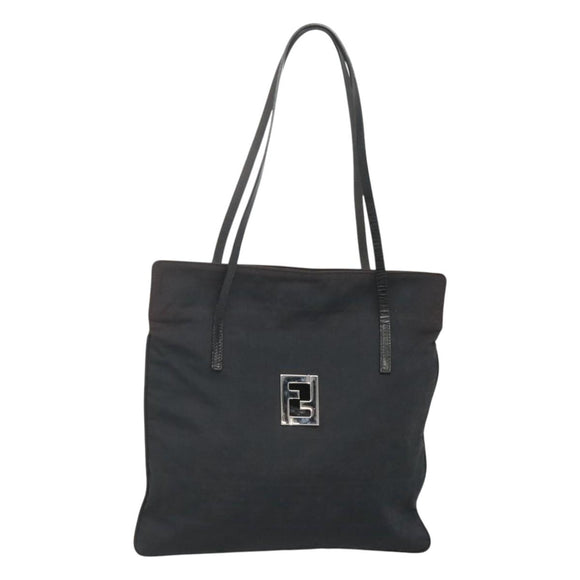 FENDI Zucca Canvas Tote Bag Nylon Black Silver Auth 122900