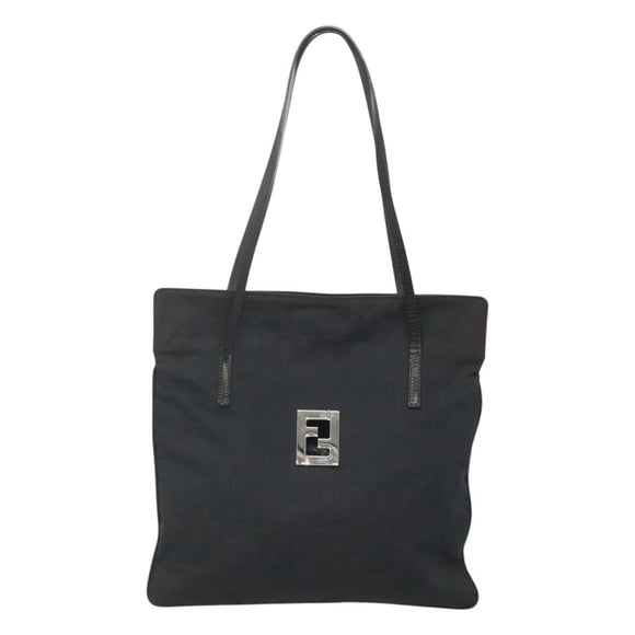 FENDI Zucca Canvas Tote Bag Nylon Black Silver Auth 122900