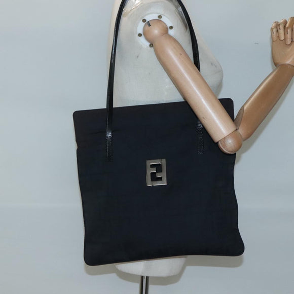 FENDI Zucca Canvas Tote Bag Nylon Black Silver Auth 122900