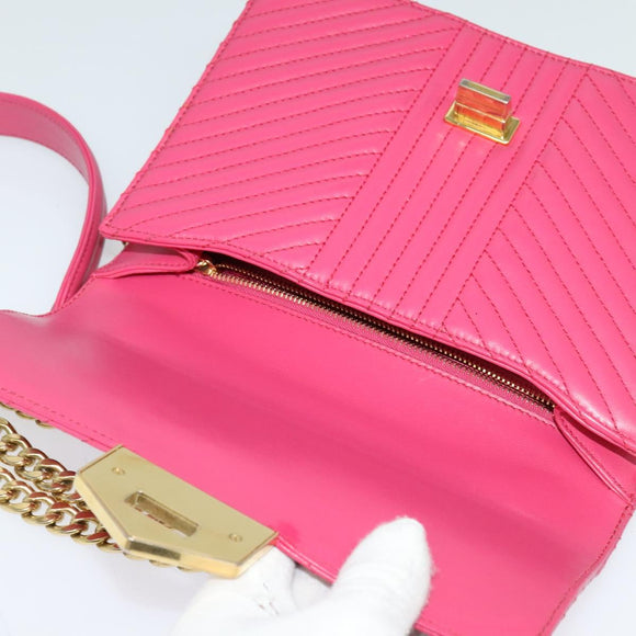 PRADA Chain Shoulder Bag Leather Pink Gold Auth 122903