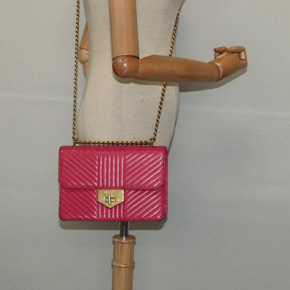 PRADA Chain Shoulder Bag Leather Pink Gold Auth 122903
